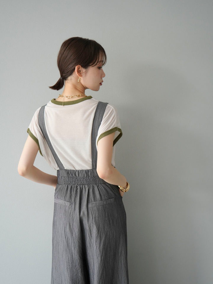 [SET]ストリングデザインハイウエストサロペット+シアーフライス ロゴプリントT (2set)