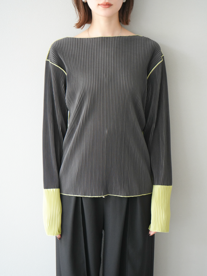 [予約]バイカラープリーツトップス/チャコール