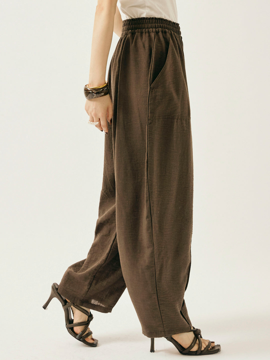 [予約]リネンライクベイカーバルーンパンツ/ブラウン