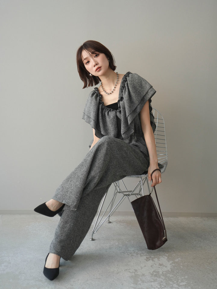 [SET]3WAYミックスツイードギャザーオールインワン+選べるアクセセット(2set)