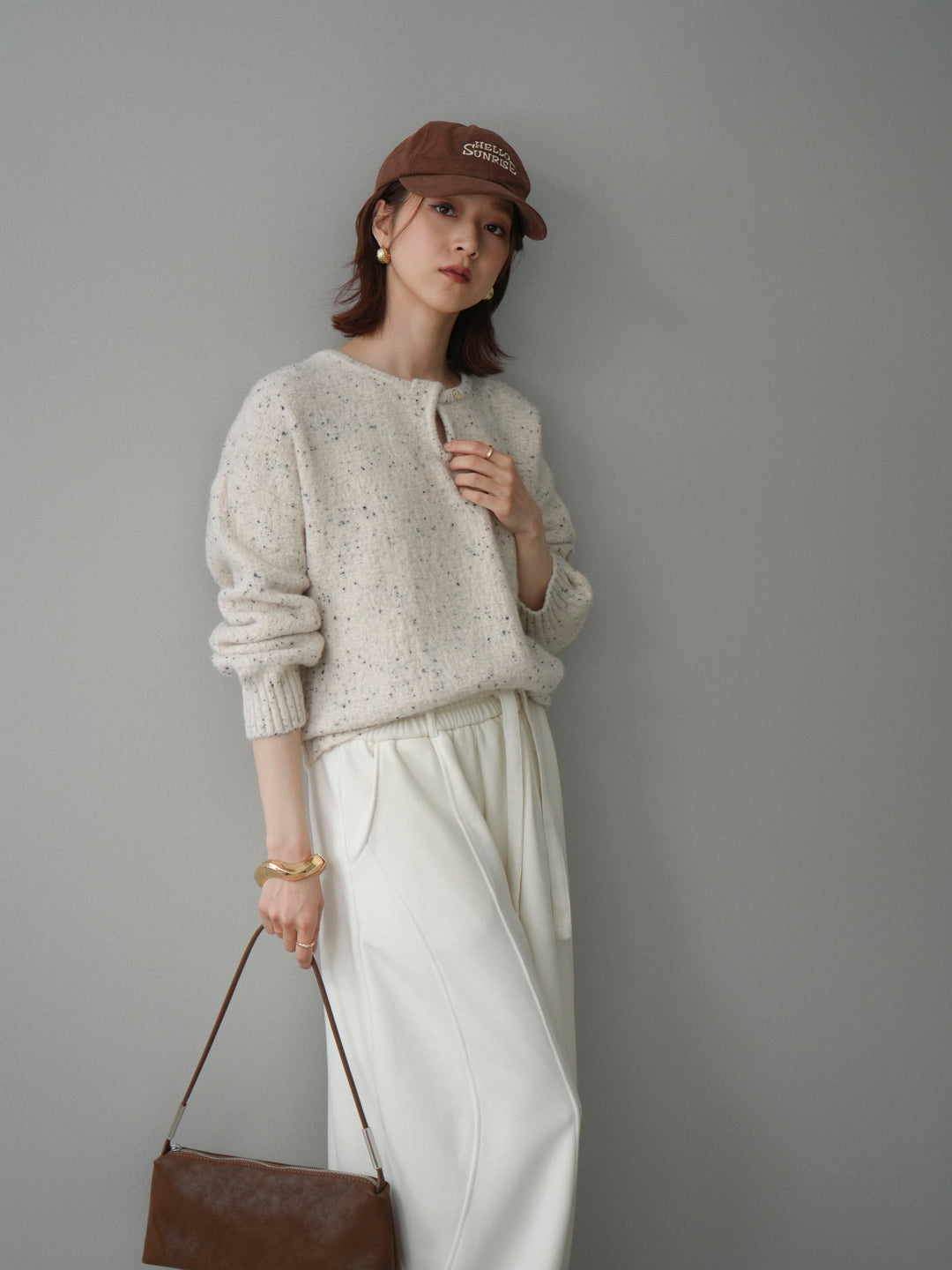 [予約]ツイストネックラメネップヤーンニットプルオーバー/ivory