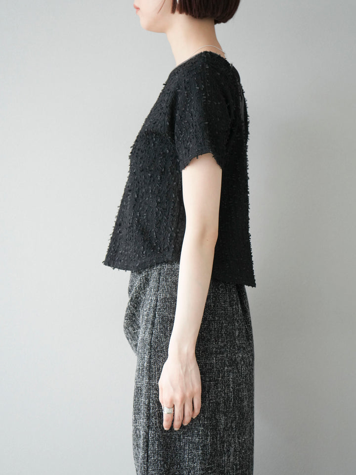 【預購】同色系滾邊蓬鬆剪裁上衣/黑色