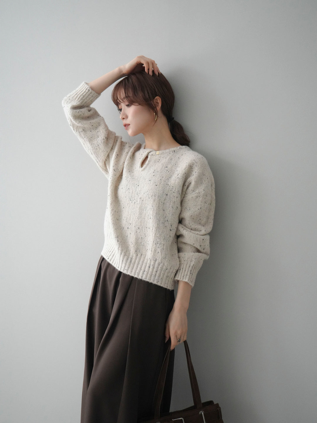 [予約]ツイストネックラメネップヤーンニットプルオーバー/ivory