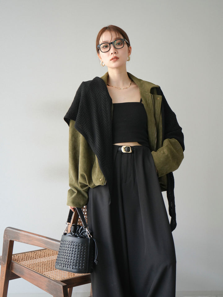 [SET] 麂皮外套+皮帶環設計寬褲（2套）