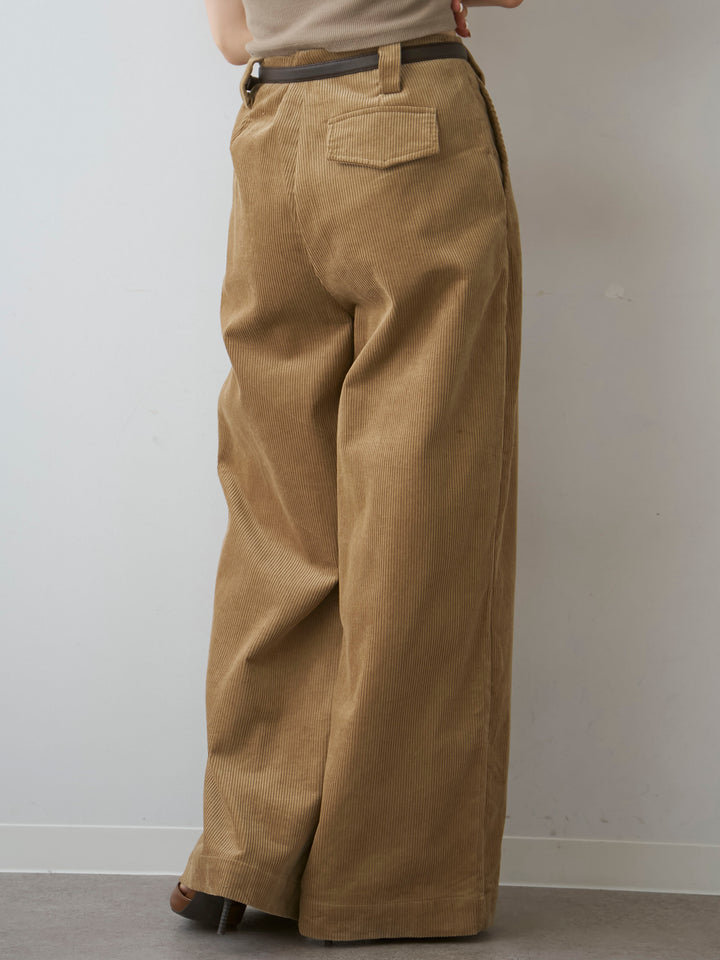 [予約]ベルト付コーディロイワイドストレートパンツ/beige