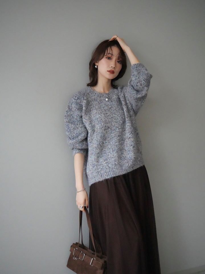 [SET]ロゴラベルミックスヤーンニットプルオーバー+ロゴラベルミックスヤーンニットプルオーバー(2set)