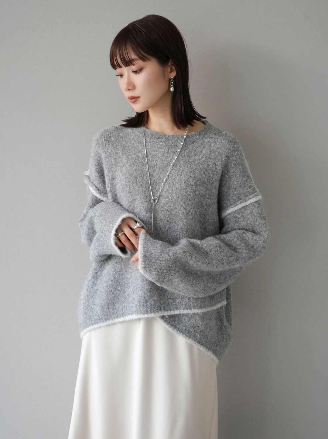 [預訂] 色彩協調針織套頭衫/灰色