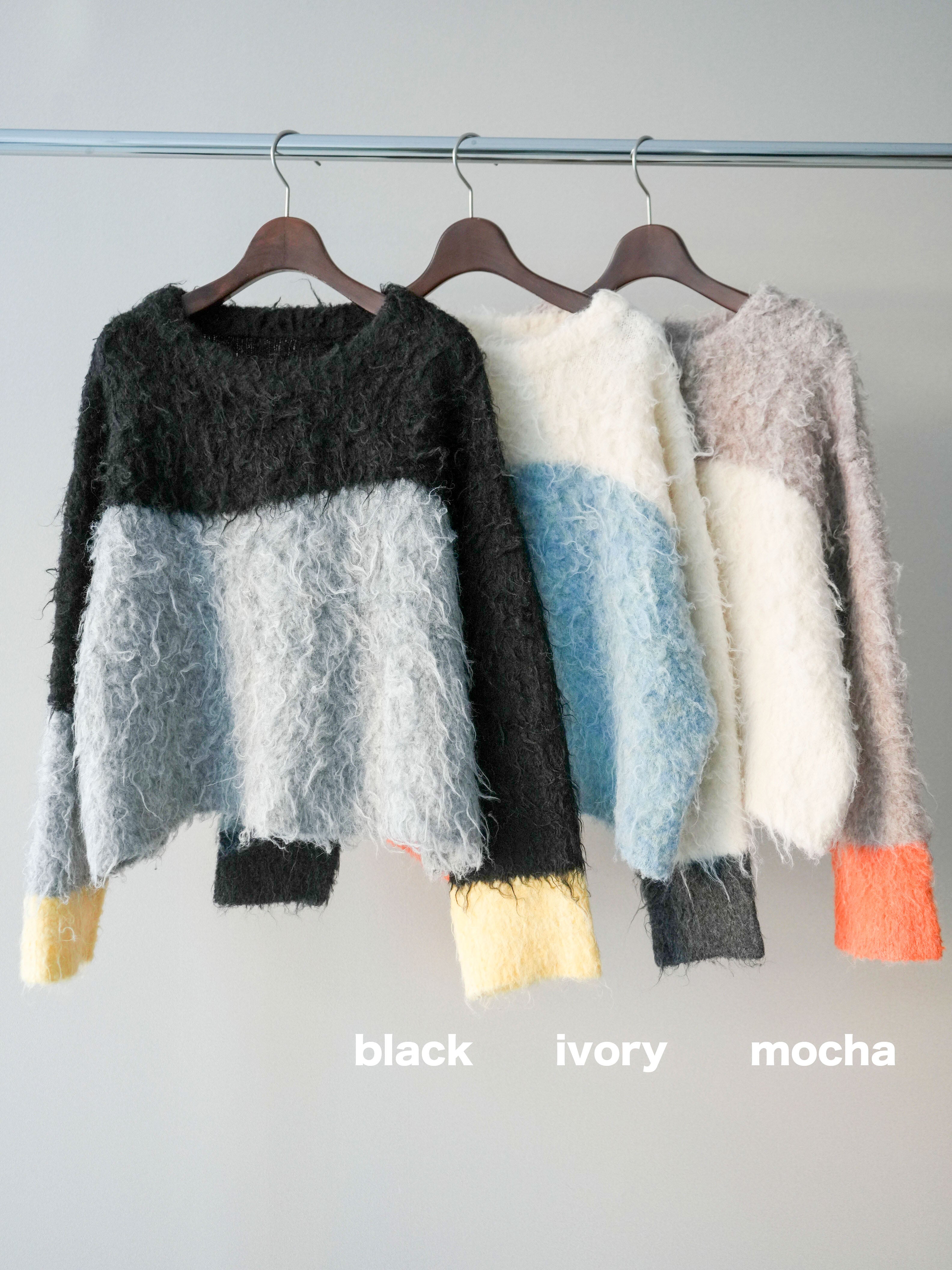 SET]バイカラーモヘアタッチニットプルオーバー+バイカラーモヘア