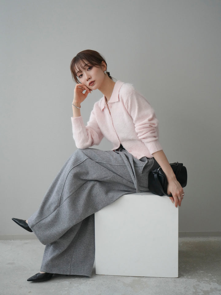 [予約]モヘア衿付きボタンプルオーバー/pink