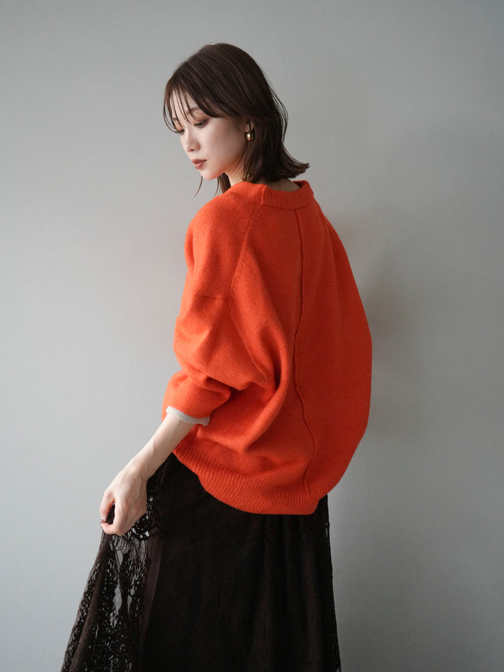 [SET]Vネック配色スリーブニットプルオーバー+選べるアクセセット(2set)