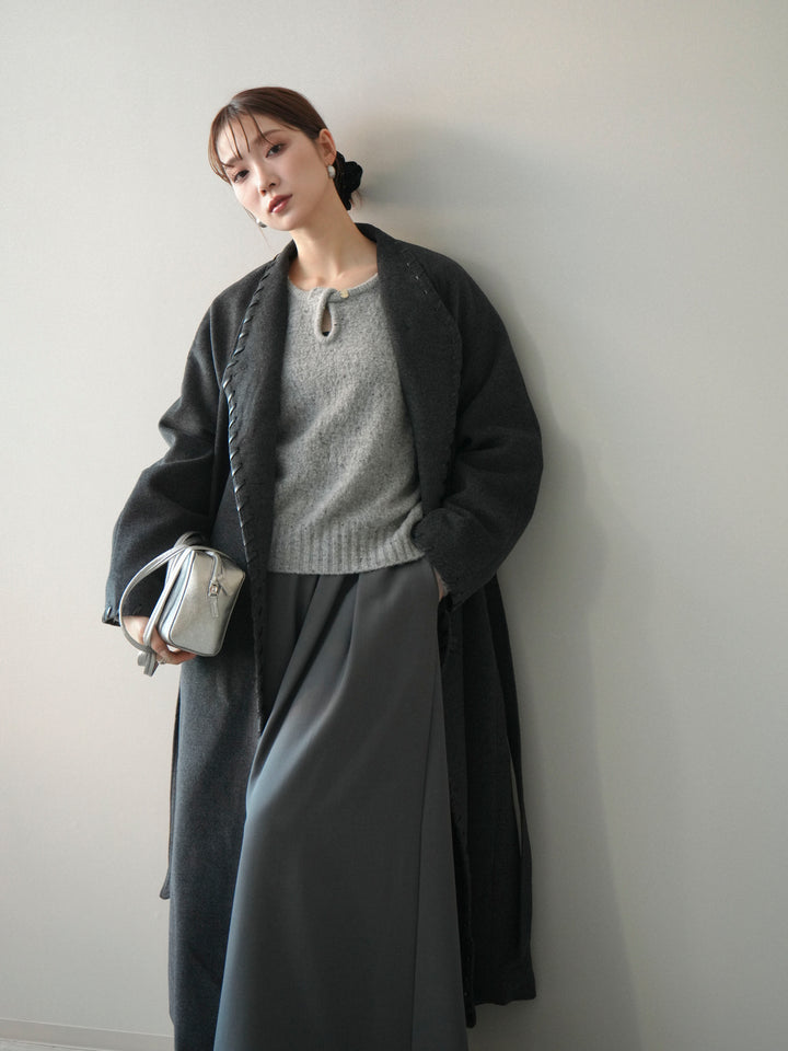 [予約]ハンドステッチ裏中綿ロングコート/charcoal