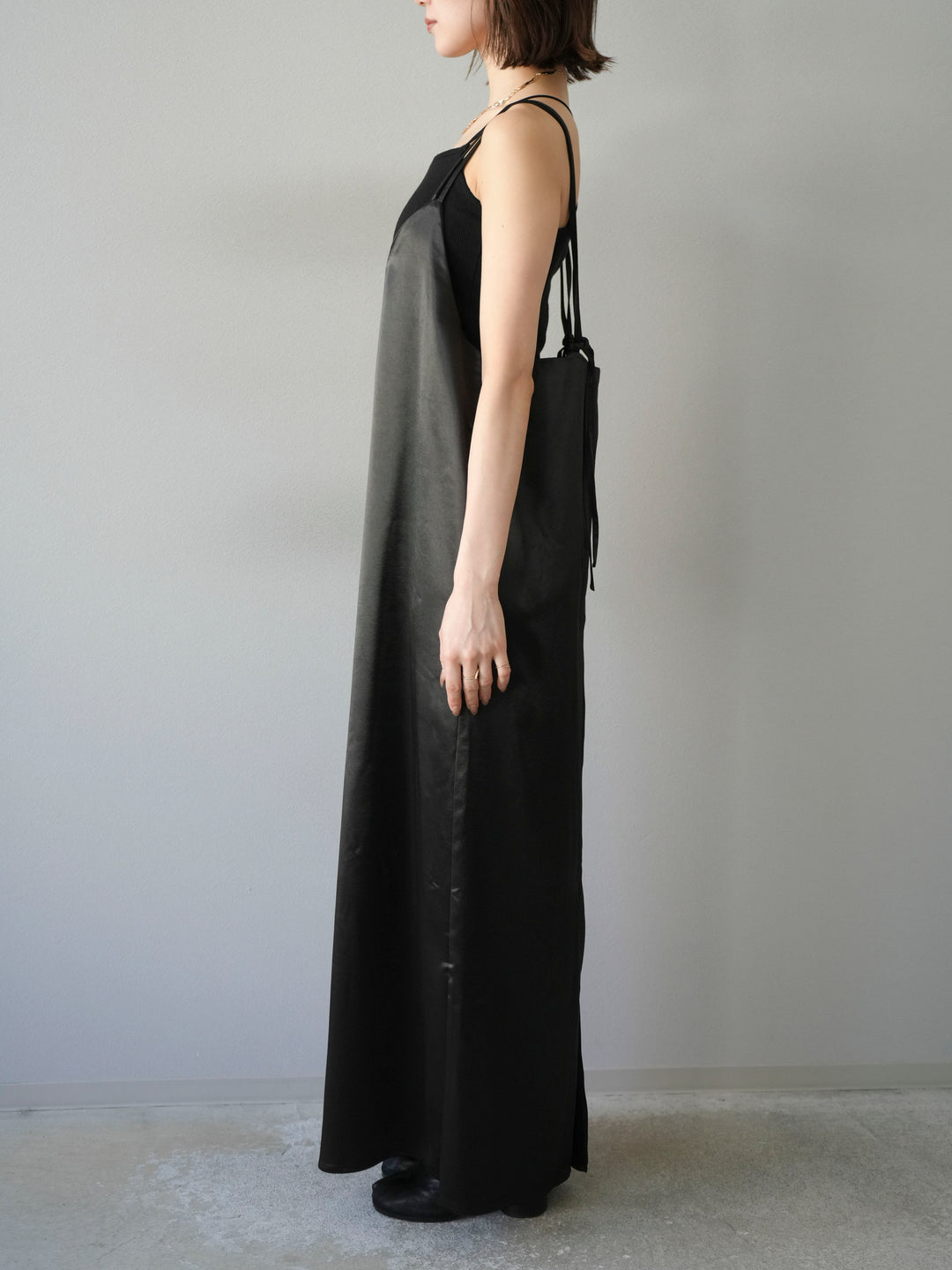 [予約]サテンキャミワンピース/ブラック