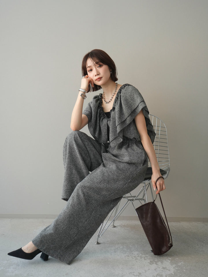 [SET]3WAYミックスツイードギャザーオールインワン+選べるアクセセット(2set)