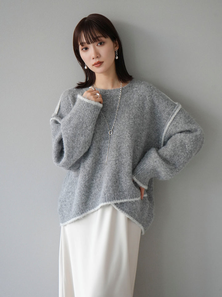 [預訂] 色彩協調針織套頭衫/灰色