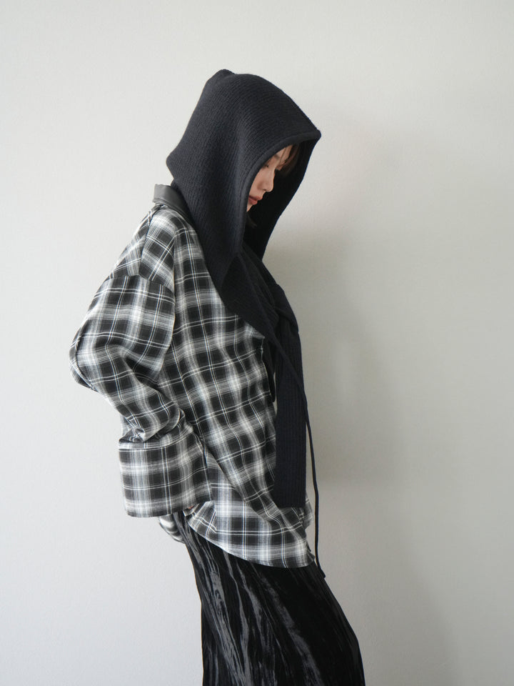 [SET]レザー襟オンブレチェックオーバーシャツ +クラッシュベロアナロースカート(2set)