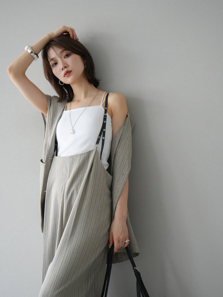 [SET]ヘリンボーンストライプジレ+ヘリンボーンストライプサロペット(2set)