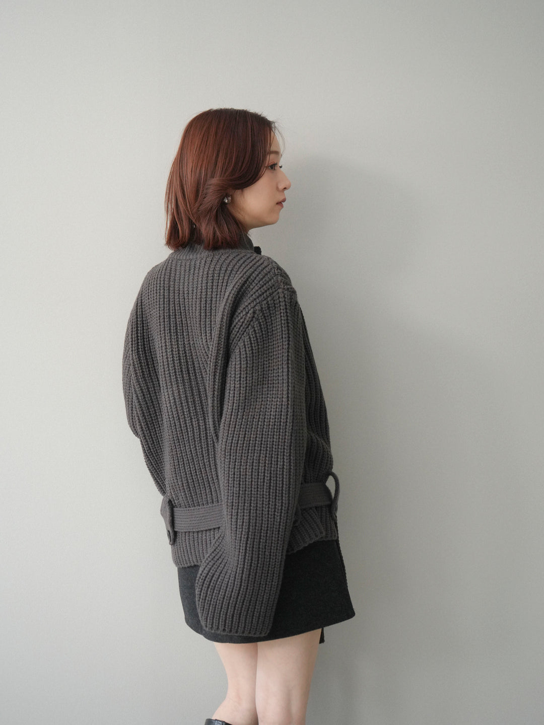 [予約]畦編みボトルネックZIPニットカーディガン/ gray
