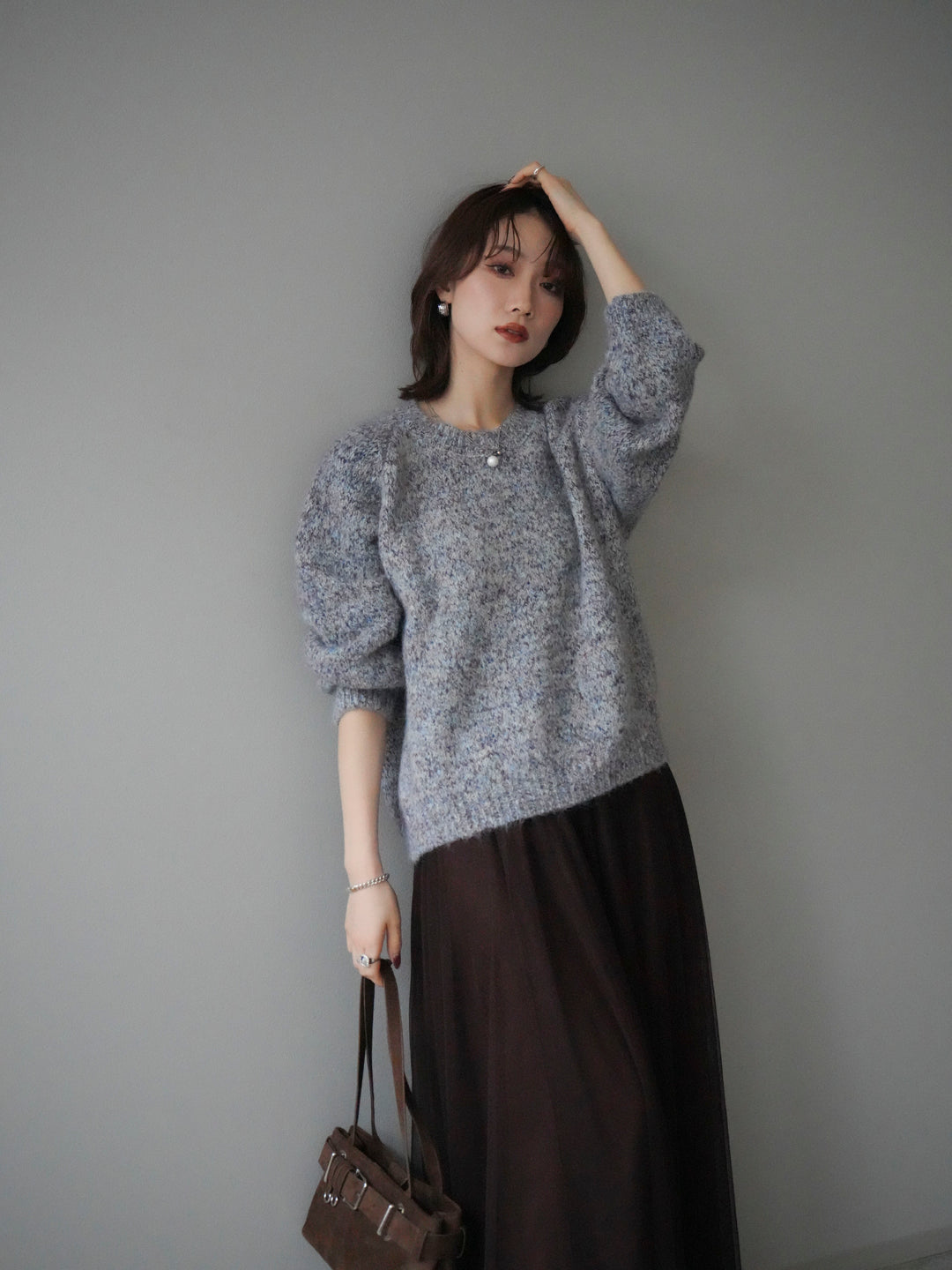 [SET]ロゴラベルミックスヤーンニットプルオーバー+ロゴラベルミックスヤーンニットプルオーバー(2set)