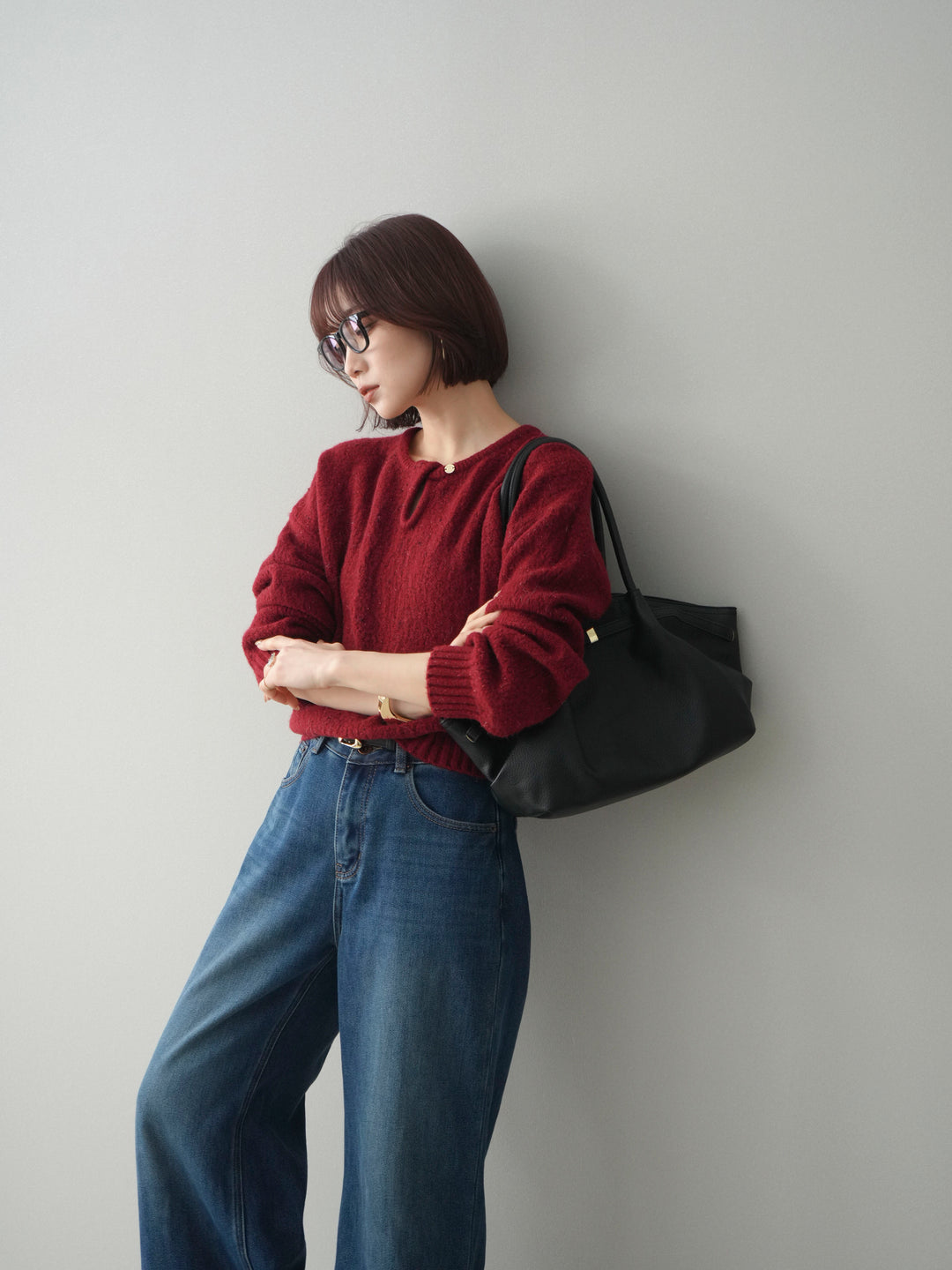 [SET]ツイストネックラメネップヤーンニットプルオーバー+選べるアクセセット(2set)