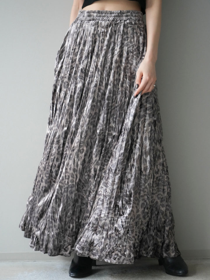 [予約]レオパードベロアワッシャーロングスカート/gray