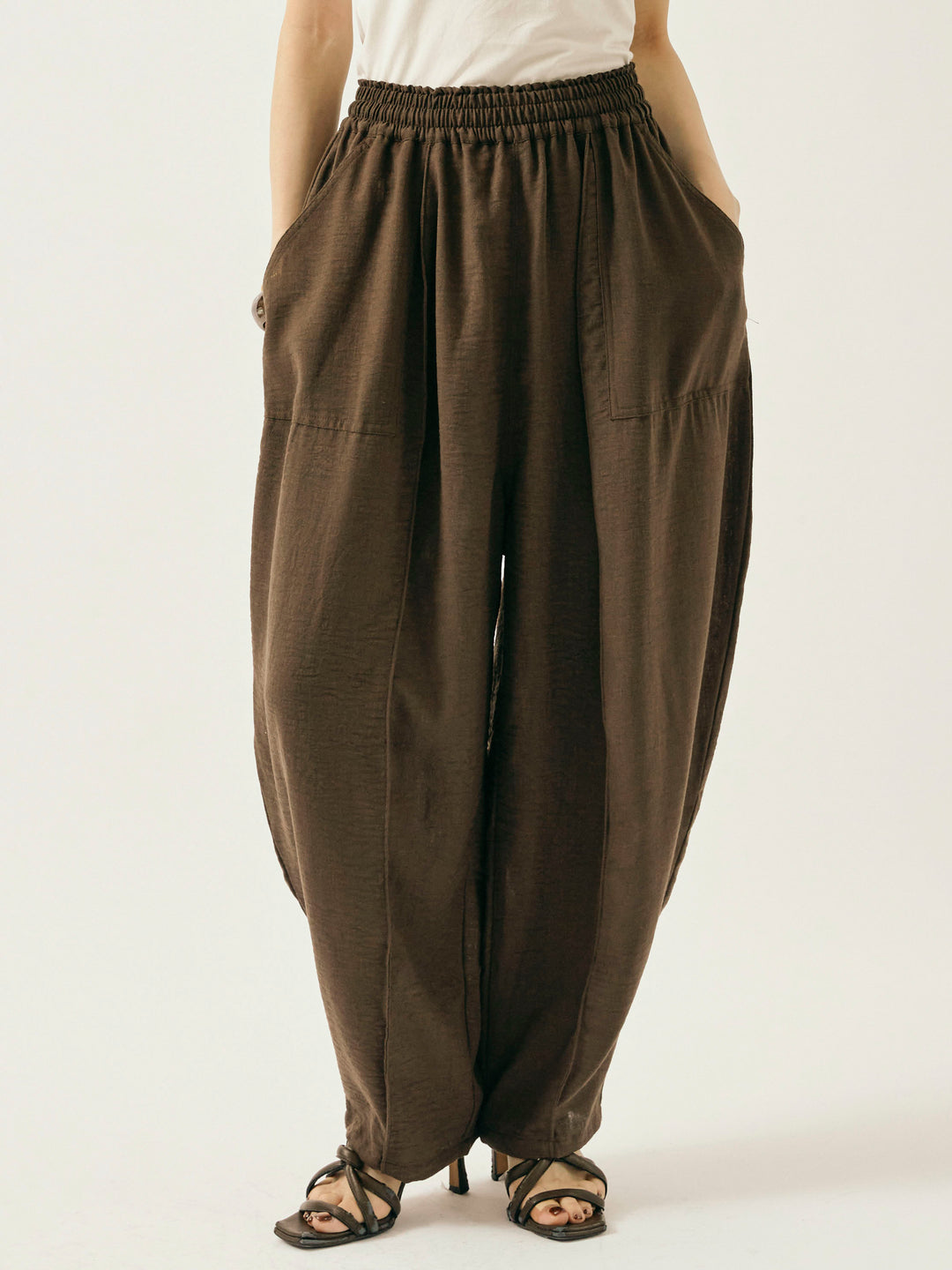 [予約]リネンライクベイカーバルーンパンツ/ブラウン