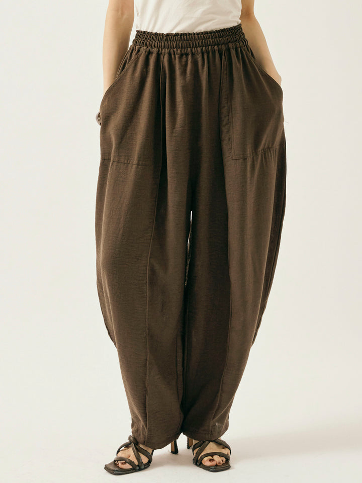 [予約]リネンライクベイカーバルーンパンツ/ブラウン