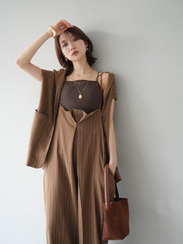 【着回しセット】[SET]ヘリンボーンストライプジレ+シアー切替ベロアトップス+ヘリンボーンストライプサロペット(3set)