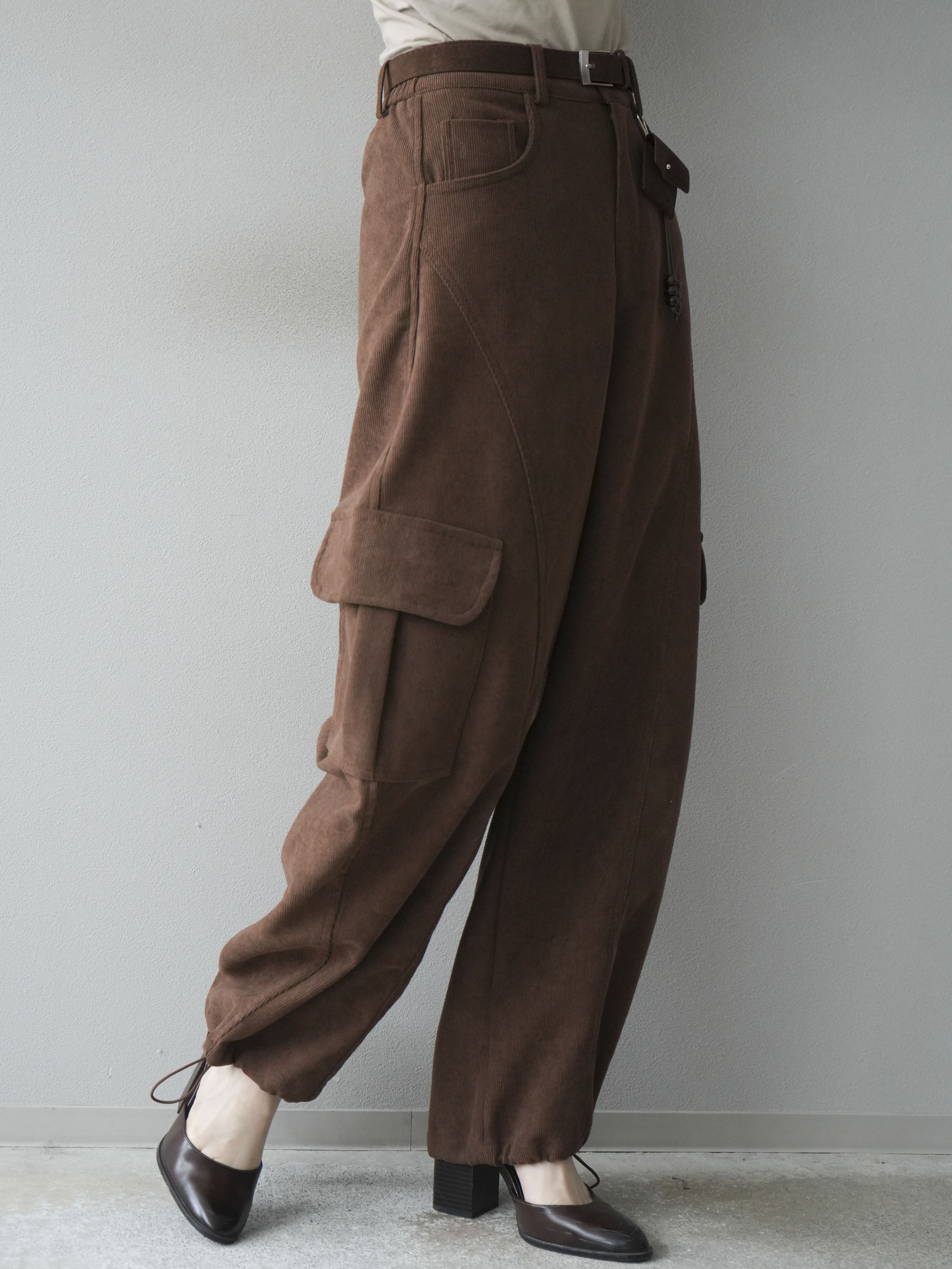 予約]ベルト付コーデュロイカーゴパンツ/brown – Lumier