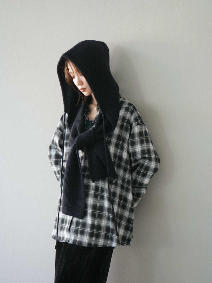 [SET]レザー襟オンブレチェックオーバーシャツ +クラッシュベロアナロースカート(2set)