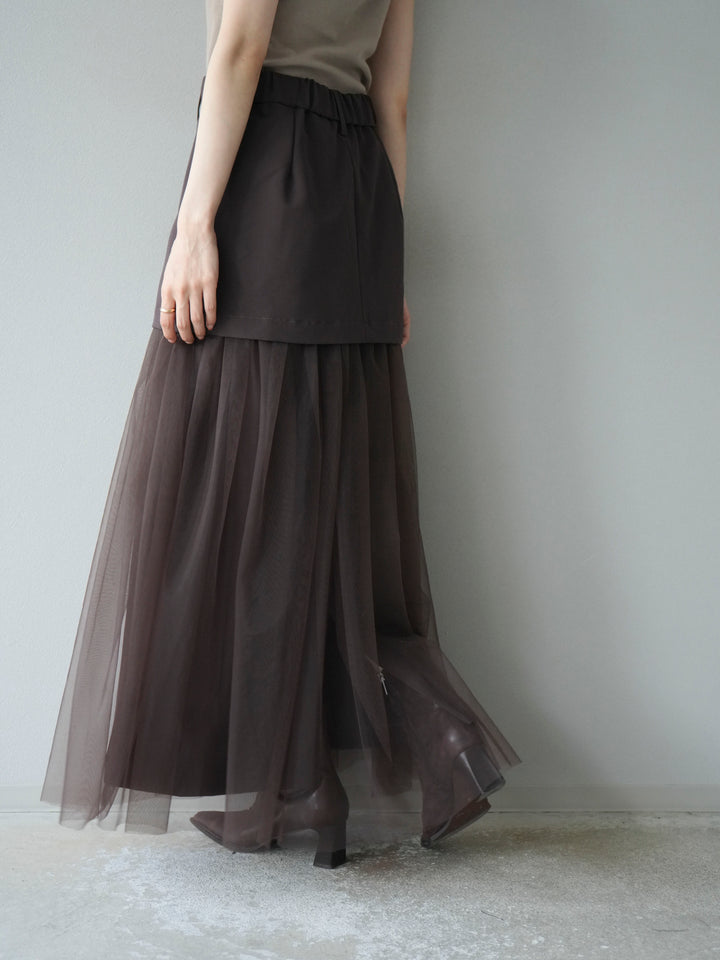 [予約]エステル切替チュールスカート/ブラウン