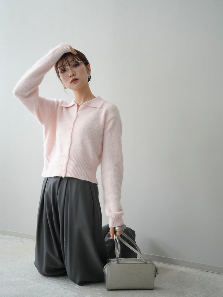 [予約]モヘア衿付きボタンプルオーバー/pink