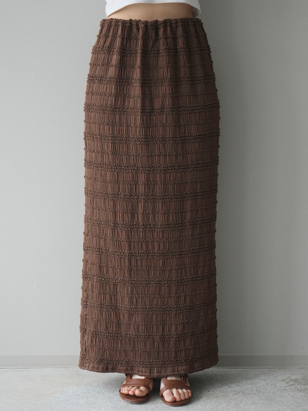 [予約]リップルIラインスカート/brown