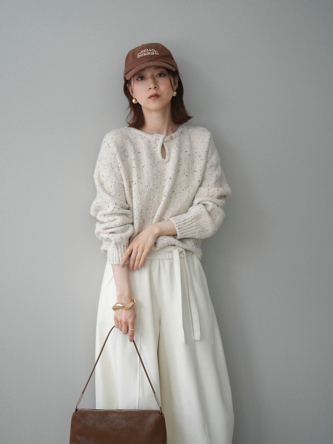 [予約]ツイストネックラメネップヤーンニットプルオーバー/ivory