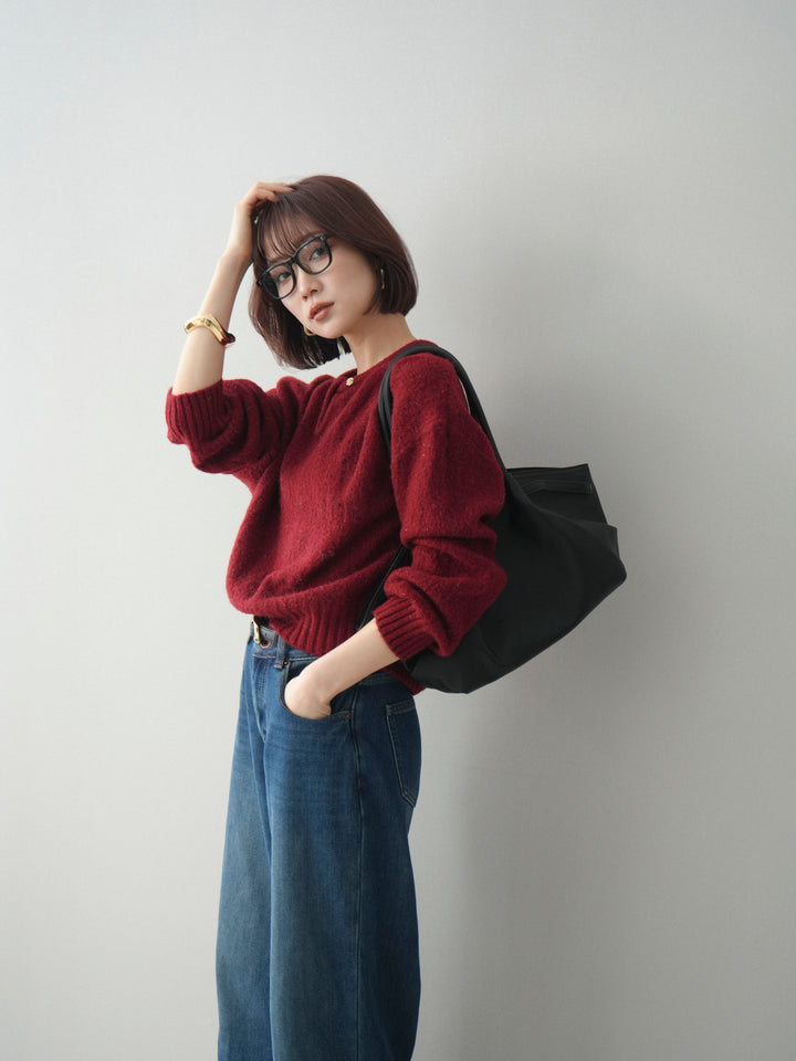 [SET]ツイストネックラメネップヤーンニットプルオーバー+選べるアクセセット(2set)