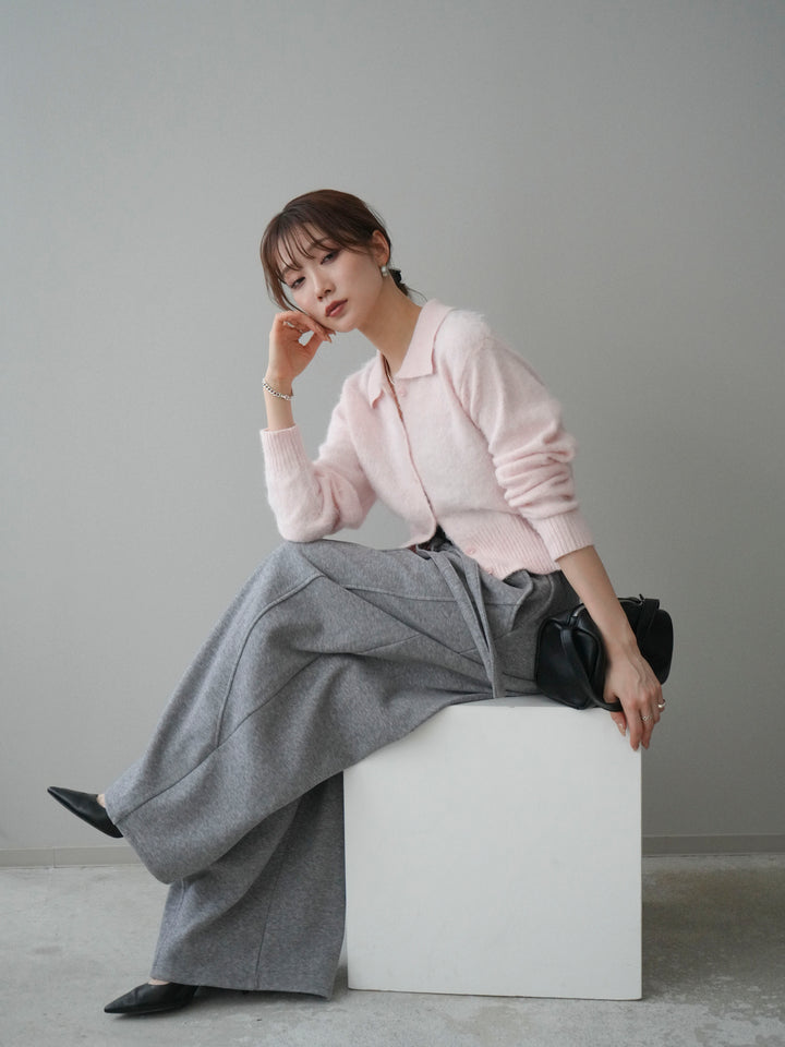 [予約]モヘア衿付きボタンプルオーバー/pink