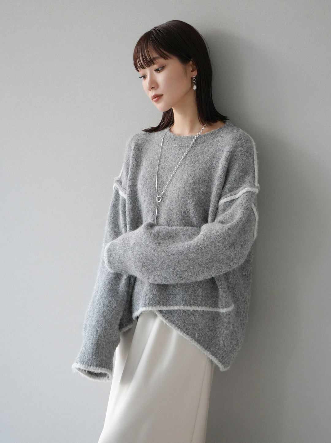 [預訂] 色彩協調針織套頭衫/灰色