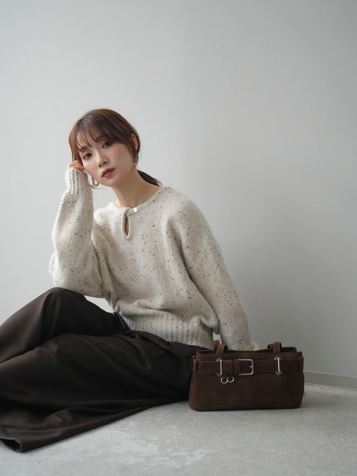 [予約]ツイストネックラメネップヤーンニットプルオーバー/ivory