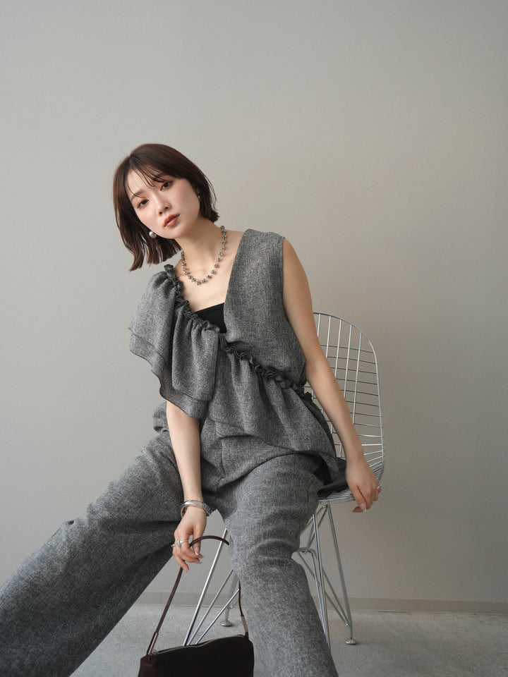 [SET]3WAYミックスツイードギャザーオールインワン+選べるアクセセット(2set)