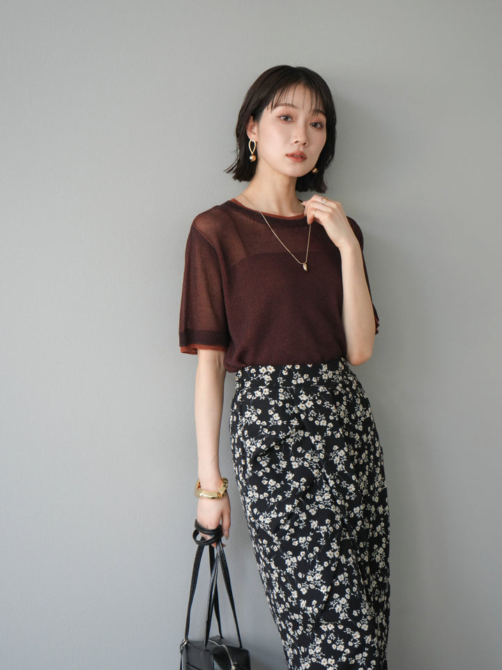 [SET]リネンタッチ配色二重臼ハーフニットトップス+選べるアソート柄スカートセット(2set)