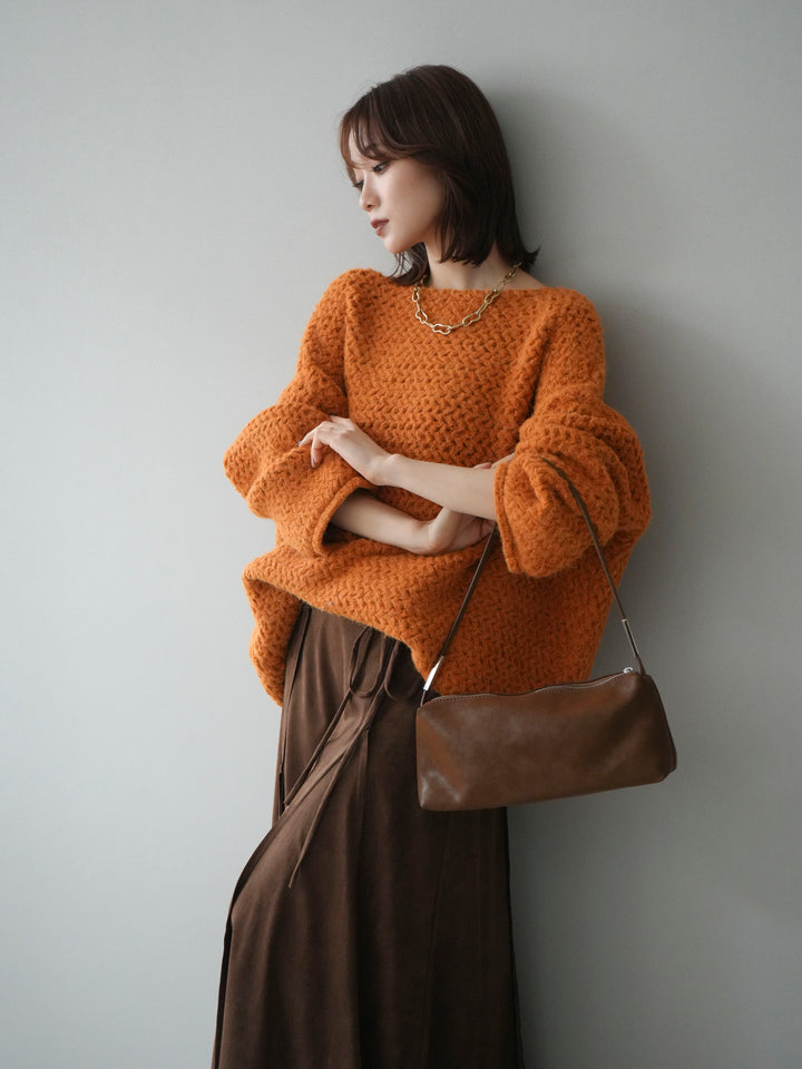 [予約]ワッフル編みオーバーニットプルオーバー/mustard