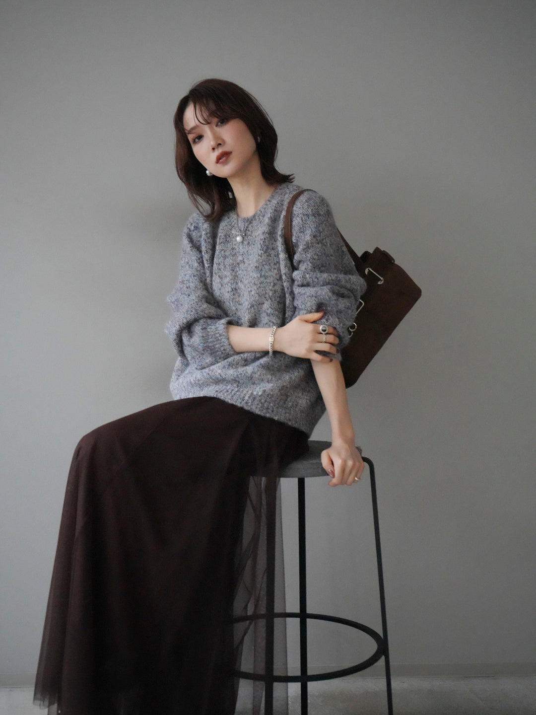 【預購】Logo標籤混紡紗線針織套頭衫/紫色