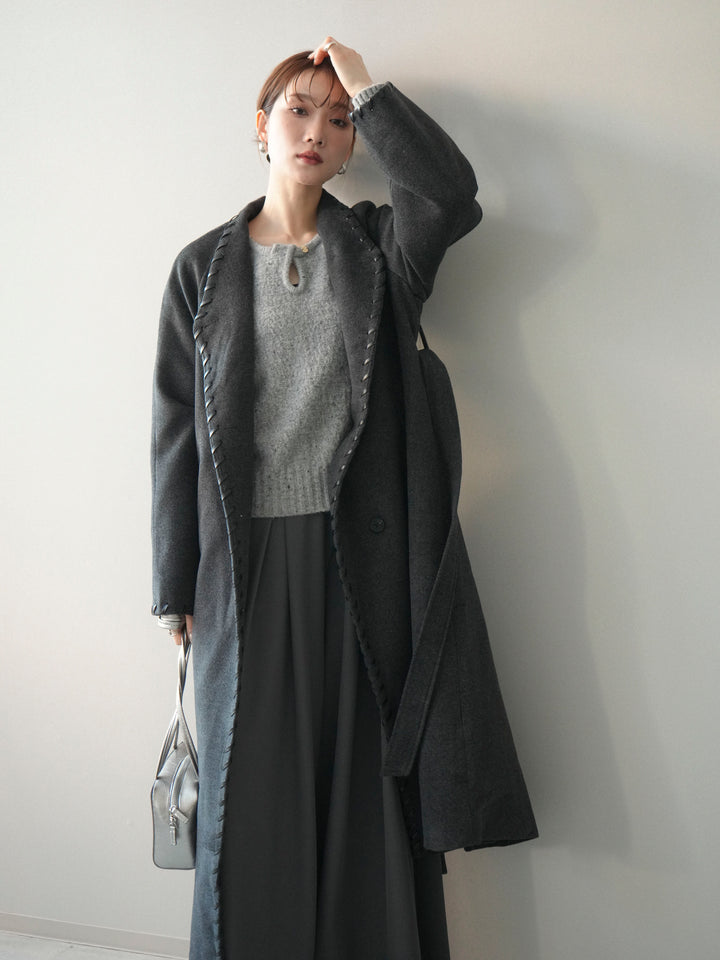 [予約]ハンドステッチ裏中綿ロングコート/charcoal