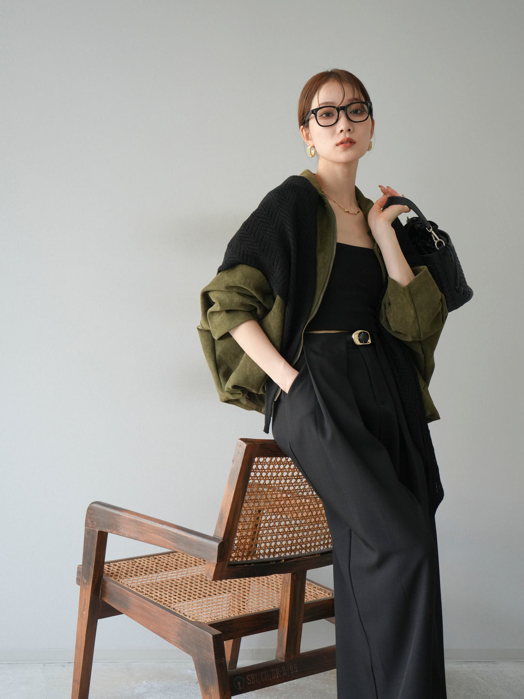 [SET] 麂皮外套+皮帶環設計寬褲（2套）