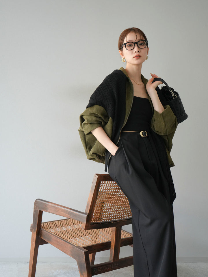 [SET] 麂皮外套+皮帶環設計寬褲（2套）