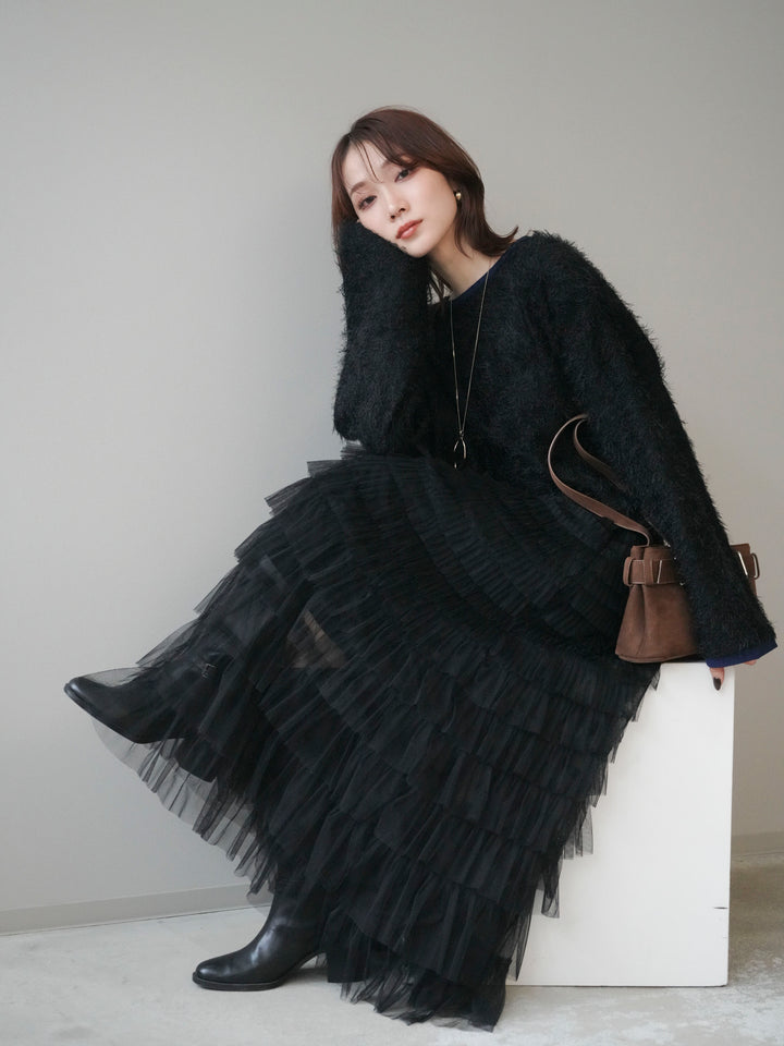 [予約]バイカラー2WAYシャギーニットカーディガン/black