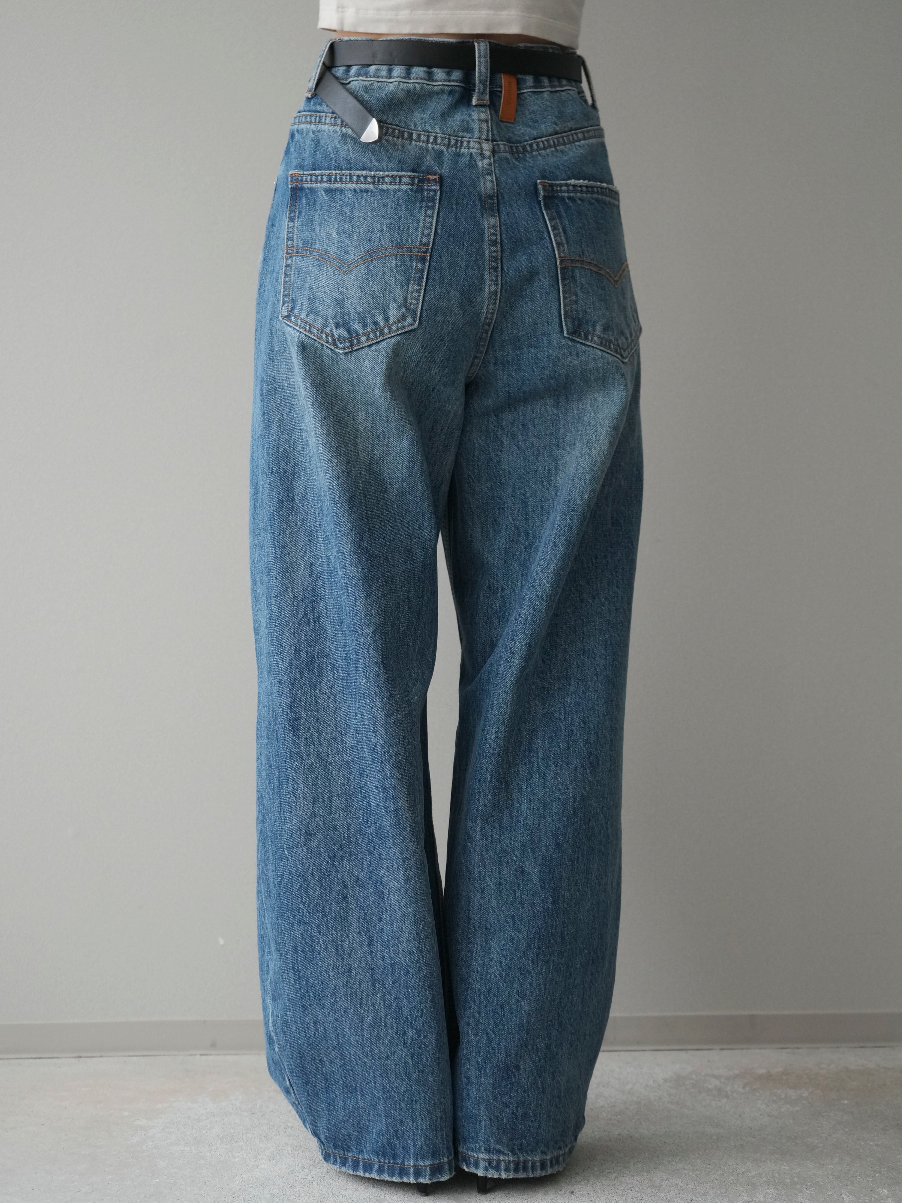 予約]ベルト付3Dカーブワイドデニムパンツ/blue – Lumier