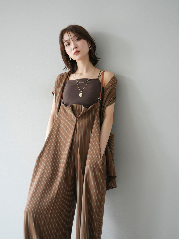 【着回しセット】[SET]ヘリンボーンストライプジレ+シアー切替ベロアトップス+ヘリンボーンストライプサロペット(3set)