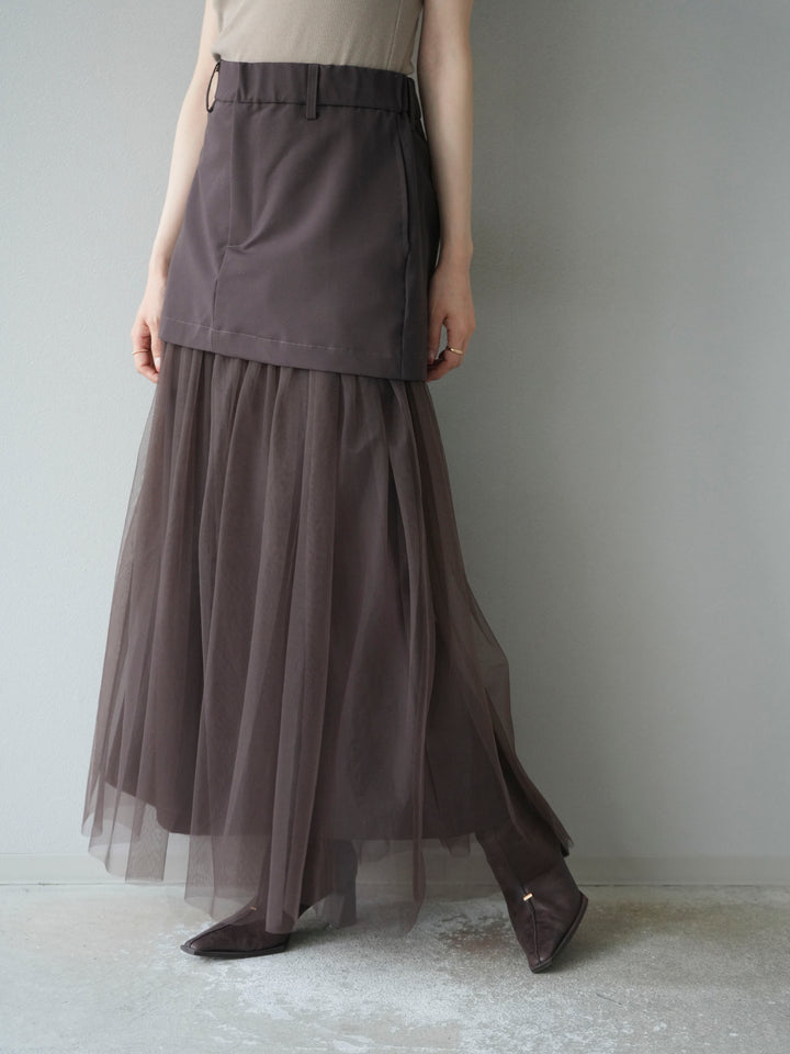 [予約]エステル切替チュールスカート/ブラウン