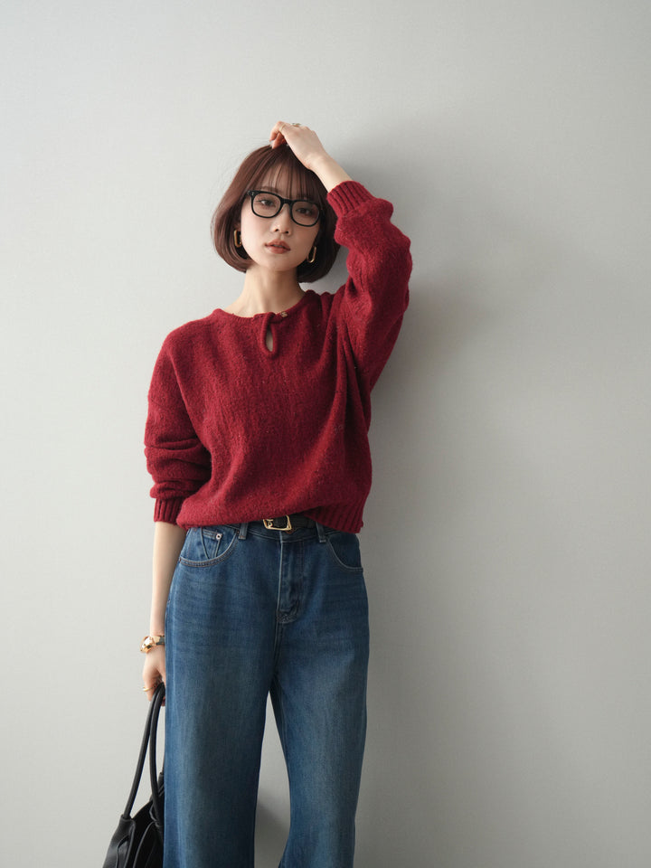 [SET]ツイストネックラメネップヤーンニットプルオーバー+選べるアクセセット(2set)