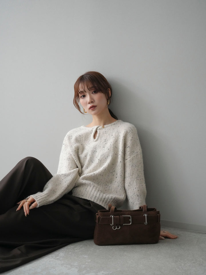 [予約]ツイストネックラメネップヤーンニットプルオーバー/ivory